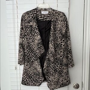 Calvin Klein Jacket Blazer Leopard Black Beige Open Front SZ 8
